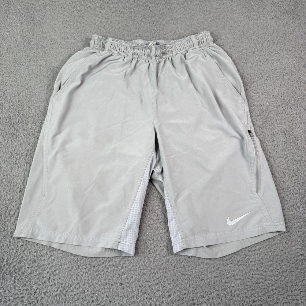 Nike NET Dri-FIT Shorts Mens S Gray Zip Pocket 11" Tennis Court Woven 455618